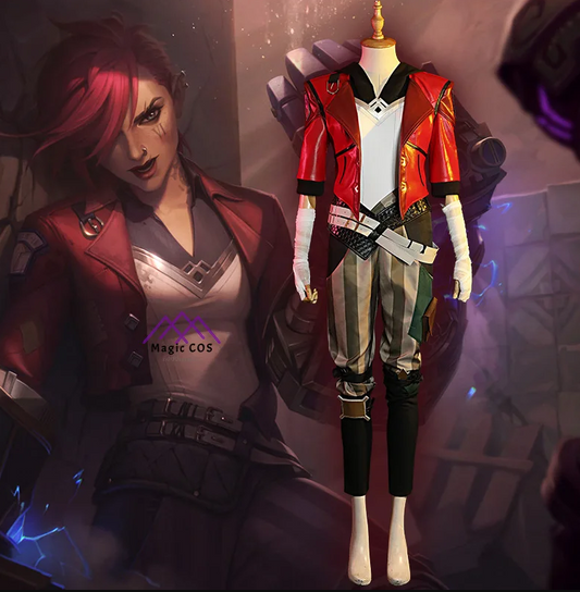 LOL Arcane Vi Cosplay Costume Anime Arcane LOL Vi Cosplay Women Halloween Costume Leather Outfit Full Set